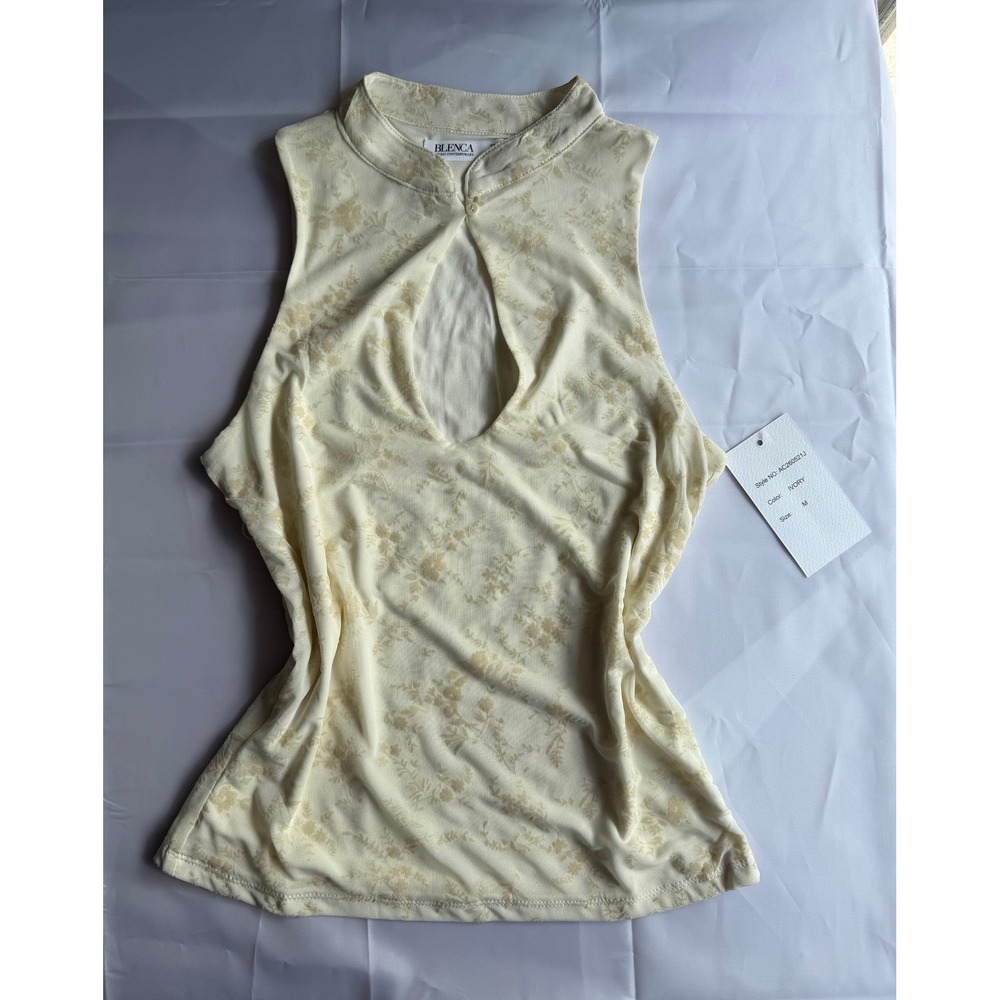Blenca Ivory Floral Keyhole Sleeveless Top M Coquette Y2K